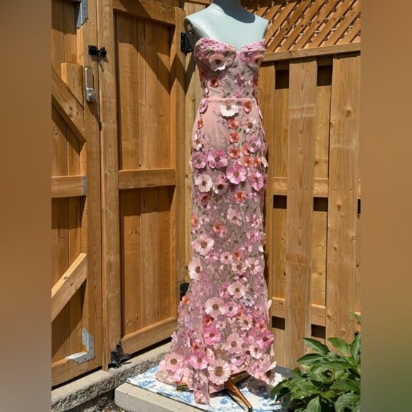 🆕 BRONX & BANCO 🧿 NWOT Jasmine Floral-Appliqued Gown, Pastel Pink Sz M US 6 - Picture 11 of 16